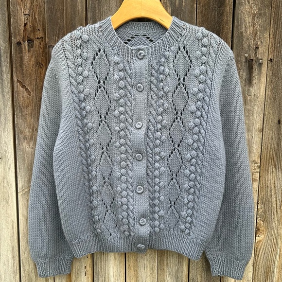 Vintage Handknit Fisherman Cardigan Light Blue - Picture 14 of 14